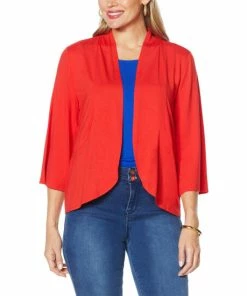 Outlet 😍 IMAN Global Chic 3/4-Sleeve Open Front Knit Cardigan Green Lagoon 🎉