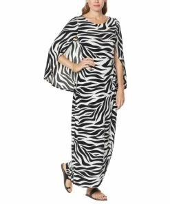 Best Pirce ✨ IMAN Global Chic Caped Zebra-Print Maxi 👗 Dress Black Zebra ❤️