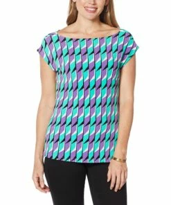 Best deal 🎁 IMAN Global Chic Reversible Drape Top Royal Lilac Geo 😍