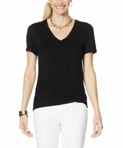 Outlet 🛒 IMAN Global Chic Knot-Front V-Neck Tee Cloud White ✔️