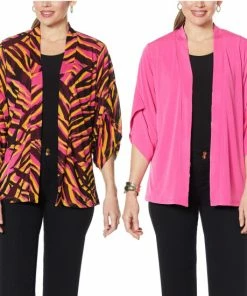 Coupon 👍 IMAN Global Chic Reversible Tulip-Sleeve Kimono Topper Fuchsia ⭐