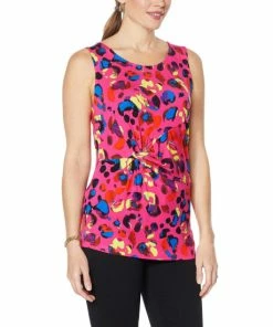 Discount ๐ IMAN Global Chic Knot-Front Printed Tank Pink Leopard ๐