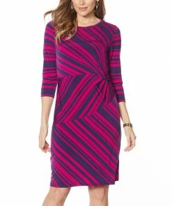 Hot Sale 🔔 IMAN Global Chic Luxury Resort Striped Jersey Sheath 👗 Dress Jade/ocean Blue Stripe 😀