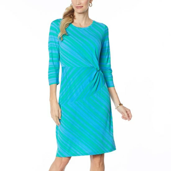 Hot Sale π IMAN Global Chic Luxury Resort Striped Jersey Sheath π Dress Jade/ocean Blue Stripe π - Image 8