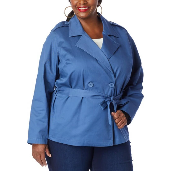 Wholesale 💯 IMAN Global Chic Belted Trench Jacket Indigo 🤩 - Image 3
