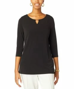 New 🔔 IMAN Global Chic 3/4-Sleeve Keyhole Tunic Navy 🛒