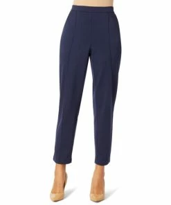 Promo ⌛ IMAN Global Chic Silky Scuba Knit Ankle Pant With Pockets Navy 🤩