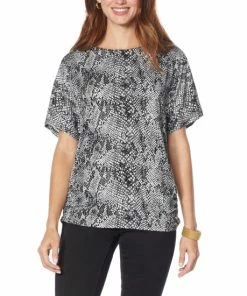 Best Pirce 🌟 IMAN Global Chic Dolman-Sleeve Ruched Knit Easy Tee Black 🤩