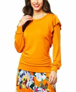 Best Pirce 😍 "As Is" IMAN Global Chic Ruffle Sweatshirt Rhubarb ⭐