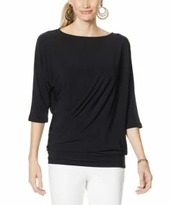 Best Sale 🤩 IMAN Global Chic 3/4-Sleeve Dolman Drape Front Top 🔔
