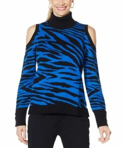 Top 10 ❤️ IMAN Global Chic Zebra-Print Cold Shoulder Pullover Sweater 🥰