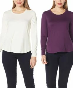 Budget 🎉 "As Is" IMAN Global Chic 2-Pack Long-Sleeve Tops 🎁