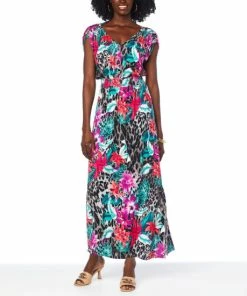 New 😍 "As Is" IMAN Global Chic Smocked Waist Maxi 👗 Dress 🔔