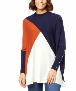 Cheapest 🔔 "As Is" IMAN Global Chic Colorblock Mock-Neck Pullover Sweater ✔️