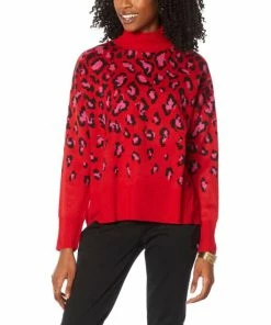 Best deal 🔔 "As Is" IMAN Global Chic Mock Neck Leopard Print Pullover Sweater 💯