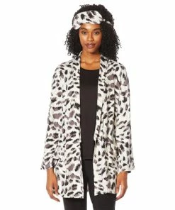 Best Sale 🔔 IMAN Global Chic Buttery Soft Knit Robe And Mask Set Magenta Leopard 🔔