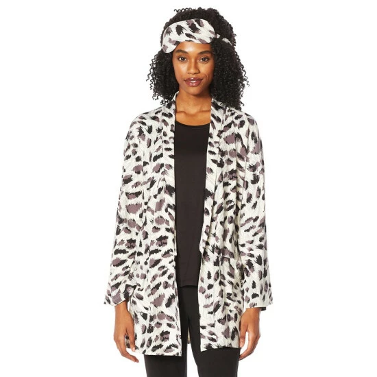 Best Sale 🔔 IMAN Global Chic Buttery Soft Knit Robe And Mask Set Magenta Leopard 🔔