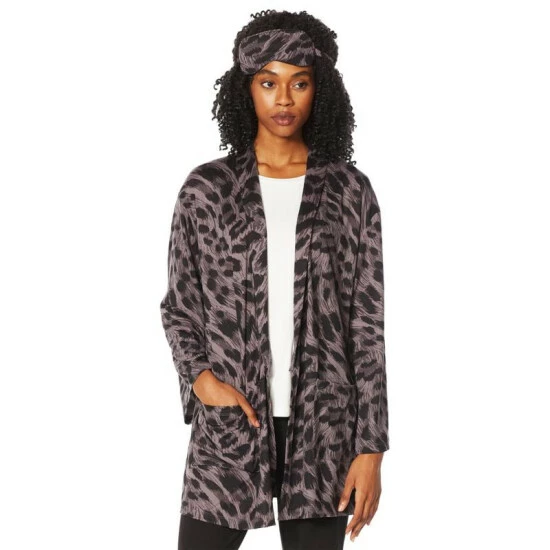 Best Sale 🔔 IMAN Global Chic Buttery Soft Knit Robe And Mask Set Magenta Leopard 🔔 - Image 3