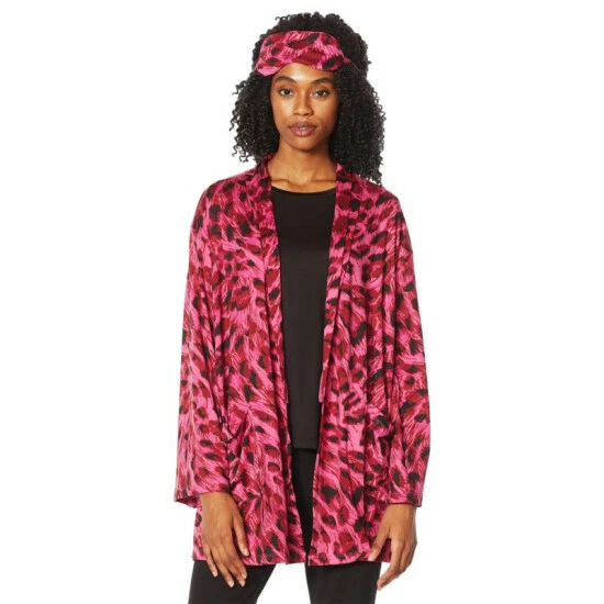Best Sale 🔔 IMAN Global Chic Buttery Soft Knit Robe And Mask Set Magenta Leopard 🔔 - Image 4