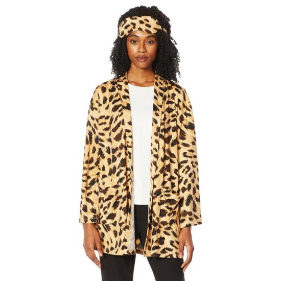 Best Sale 🔔 IMAN Global Chic Buttery Soft Knit Robe And Mask Set Magenta Leopard 🔔 - Image 5