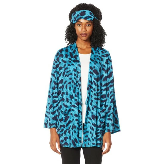 Best Sale 🔔 IMAN Global Chic Buttery Soft Knit Robe And Mask Set Magenta Leopard 🔔 - Image 7