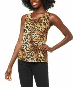 Best Sale 😍 IMAN Global Chic Printed Mesh Knit Tank Natural Leopard ⭐