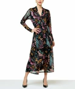 Promo 🌟 IMAN Global Chic Long-Sleeve Printed Mesh 👗 Dress Root Beer ❤️