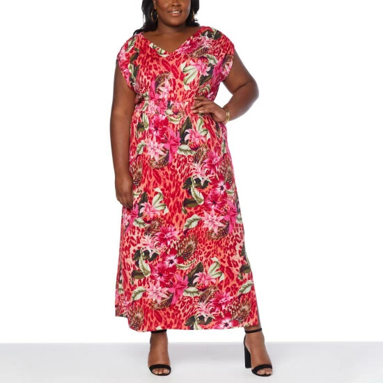 New 🌟 IMAN Global Chic Smocked Waist Maxi 👗 Dress Rose Coral Floral 👏 - Image 3