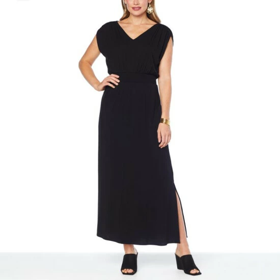 New 🌟 IMAN Global Chic Smocked Waist Maxi 👗 Dress Rose Coral Floral 👏 - Image 5