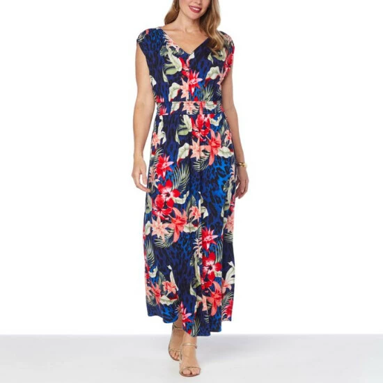 New 🌟 IMAN Global Chic Smocked Waist Maxi 👗 Dress Rose Coral Floral 👏 - Image 6