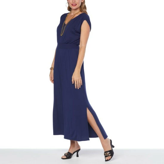 New 🌟 IMAN Global Chic Smocked Waist Maxi 👗 Dress Rose Coral Floral 👏 - Image 7