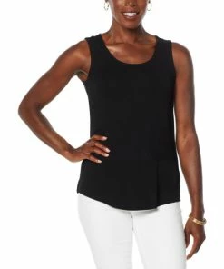 Discount ✔️ IMAN Global Chic Scoop-Neck Knit Tank Black 🎁