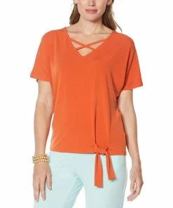 Deals 🛒 IMAN Global Chic Crisscross V-Neck Top With Tie Hem Royal Lilac 🧨