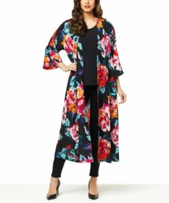 Cheapest 🔔 IMAN Global Chic Printed Empire-Waist Maxi Duster Desert Sun Rose 🥰