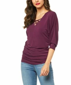 Promo 🔔 IMAN Global Chic Criss-Cross Neckline Top Black 🤩