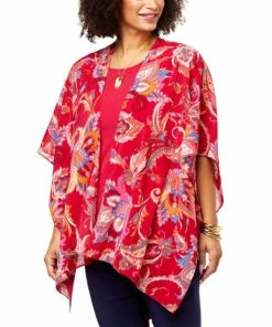 Best Pirce 👍 IMAN Global Chic Printed Chiffon Multi-Wear Ruana Navy Paisley 😀