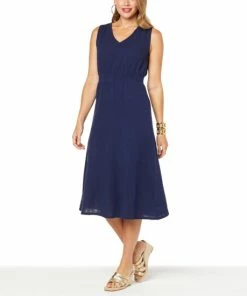 Flash Sale ⌛ IMAN Global Chic Smocked Waist Gauze Midi 👗 Dress Soft Coral 👍