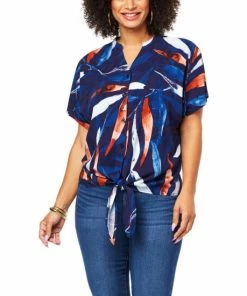 Buy 😍 IMAN Global Chic Buttoned Tie-Front Top Navy 😉