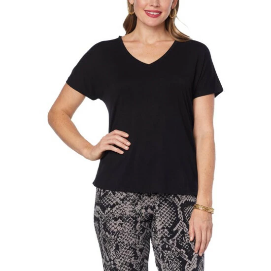 Wholesale 🔥 IMAN Global Chic Easy Knit Short-Sleeve V-Neck Top Bright Purple ✨ - Image 4