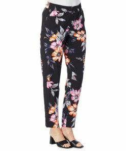 Buy 🛒 IMAN Global Chic Floral Side Stripe Ankle Pant Black Floral 🔔