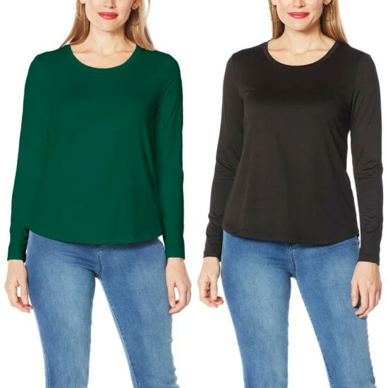 Brand new 😀 IMAN Global Chic 2-Pack Long-Sleeve Tops Eggplant/natural 🌟 - Image 5