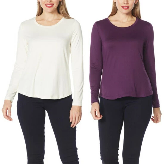 Brand new 😀 IMAN Global Chic 2-Pack Long-Sleeve Tops Eggplant/natural 🌟 - Image 7