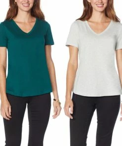 Best Sale 🛒 IMAN Global Chic 2-Pack Short-Sleeve Tees Evergreen/heather Gray 😉