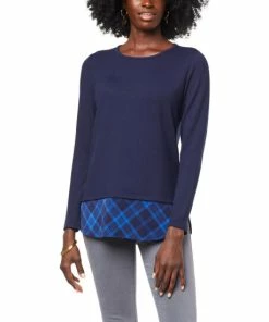 Buy 🎉 IMAN Global Chic Mixed Media Twofer Top Navy 🎁