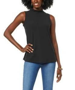 Budget ⭐ IMAN Comfy Chic Mock-Neck Ribbed Knit Tank Moonlit Ocean 😍