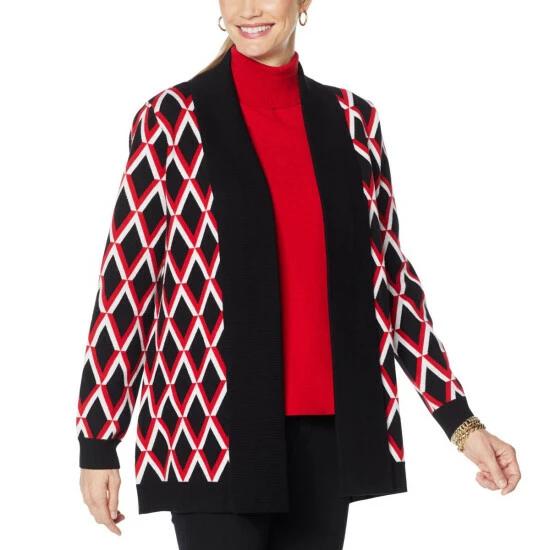 Promo ✔️ IMAN Global Chic Wide Collar Knitted Cardigan Fall Red 🔥