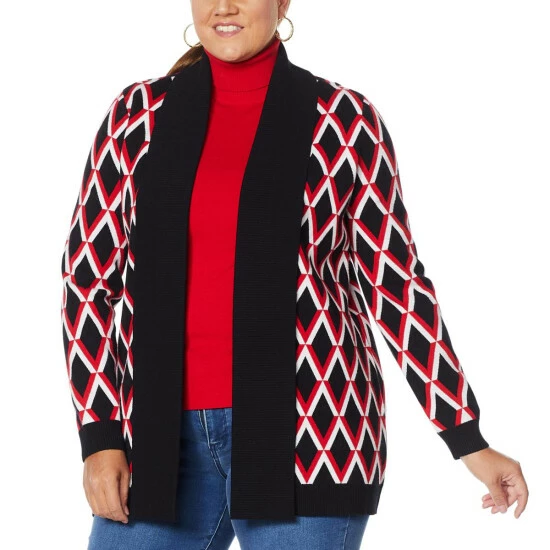 Promo ✔️ IMAN Global Chic Wide Collar Knitted Cardigan Fall Red 🔥 - Image 3