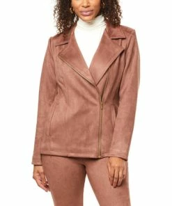 Best deal 🤩 IMAN Global Chic Faux Suede Moto Jacket Soft Mocha 🎉