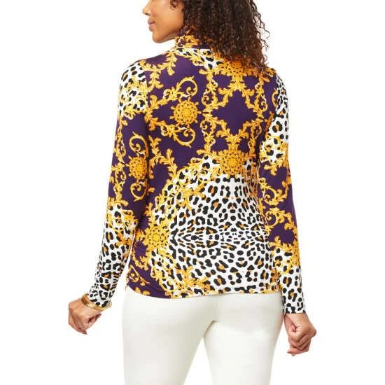 Wholesale 😍 IMAN Global Chic Printed Turtleneck With Shirred Detail Evergreen Scroll 👍 - Image 2