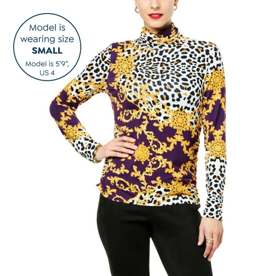 Wholesale 😍 IMAN Global Chic Printed Turtleneck With Shirred Detail Evergreen Scroll 👍 - Image 3